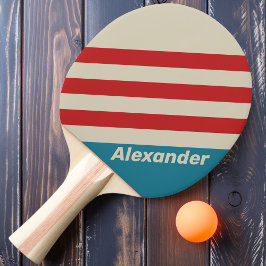 Vintage Sport Aqua Surf Strepen met Naam Tafeltennisbatje
