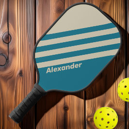 Vintage Sport Aquamarine Strepen met Naam Pickleball Paddle