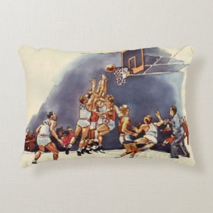 Vintage sport basketbal, spelers in een wedstrijd accent kussen