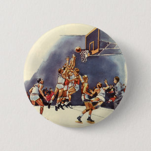 Vintage sport basketbal, spelers in een wedstrijd ronde button 5,7 cm