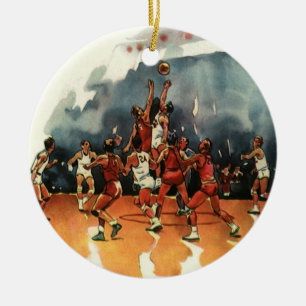 Vintage sport basketbalwedstrijd, basketballers keramisch ornament