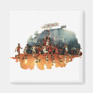 Vintage sport basketbalwedstrijd, basketballers magneet