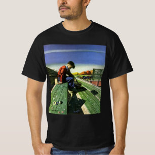 Vintage sport, bedroefde voetbalfan met megafoon t-shirt