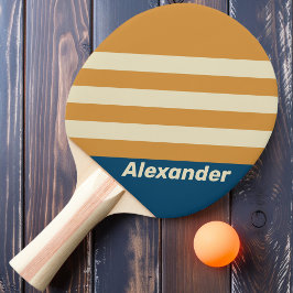 Vintage Sport Blauwe Golf Strepen met Naam Tafeltennisbatje