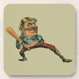 Vintage sport, boze honkbalspeler slagman bier onderzetter