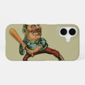 Vintage sport, boze honkbalspeler slagman iPhone 16 hoesje (Achterkant horizontaal)