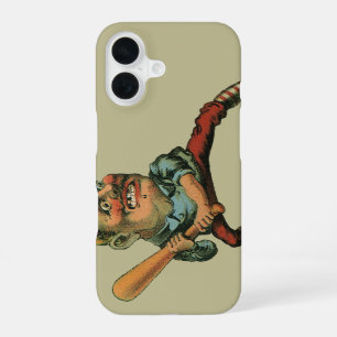 Vintage sport, boze honkbalspeler slagman iPhone 16 hoesje