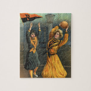 Vintage sport, damesbasketbalteam tijdens wedstrij legpuzzel