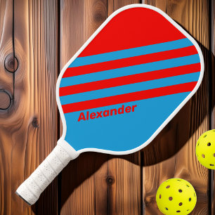 Vintage Sport Elektrisch Blauw Rood Strepen met Na Pickleball Paddle