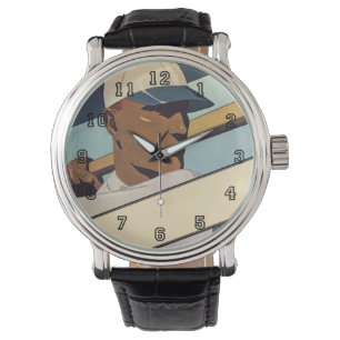 Vintage sport honkbal slagman, gestileerde kunst horloge