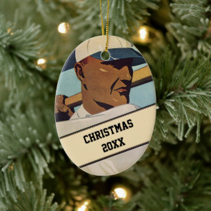 Vintage sport honkbal slagman, gestileerde kunst keramisch ornament
