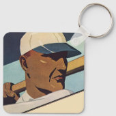 Vintage sport honkbal slagman, gestileerde kunst sleutelhanger (Achterkant)