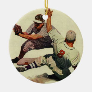Vintage sport honkbal, speler die naar thuis glijd keramisch ornament