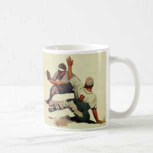 Vintage sport honkbal, speler die naar thuis glijd koffiemok