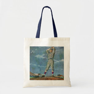 Vintage sport honkbal, werper in honkbalwedstrijd tote bag