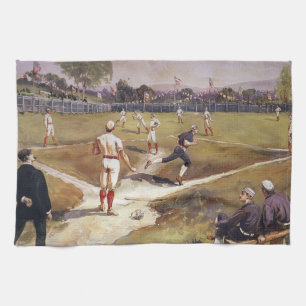 Vintage sport honkbalspel van Henry Sandham Theedoek