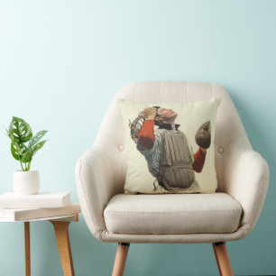 Vintage sport honkbalspeler, catcher kijkt omhoog kussen