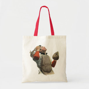 Vintage sport honkbalspeler, Catcher kijkt omhoog Tote Bag