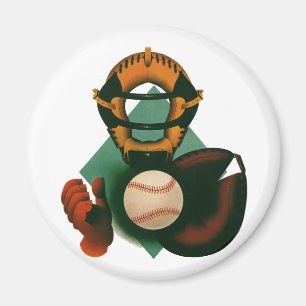 Vintage sport honkbalspeler, catcher met handschoe magneet