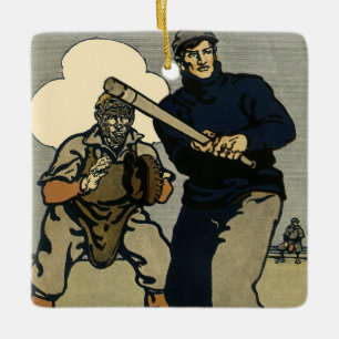 Vintage sport honkbalspelers, gestileerde kunst keramisch ornament