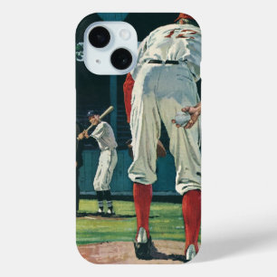 Vintage sport honkbalspelers werper op heuvel iPhone 15 case