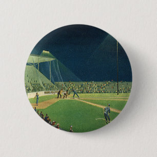 Vintage Sport, Honkbalwedstrijd 's Nachts Ronde Button 5,7 Cm