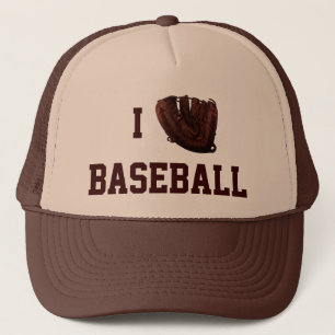 Vintage sport, ik hou van honkbal, ik handschoen h trucker pet