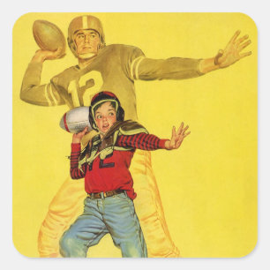 Vintage sport, jongen als toekomstige quarterback vierkante sticker