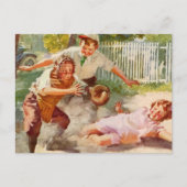 Vintage sport, kinderen spelen stickball-honkbal briefkaart (Voorkant)