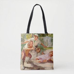 Vintage sport, kinderen spelen stickball-honkbal tote bag