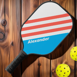 Vintage Sport Licht Hemelblauw met Strepen en Naam Pickleball Paddle