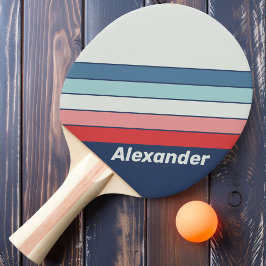 Vintage Sport Marineblauw Gestreept met Naam Tafeltennisbatje