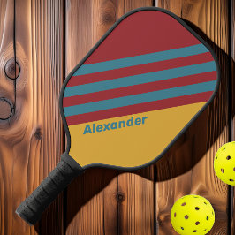 Vintage Sport Mosterdzaad Strepen met Naam Pickleball Paddle
