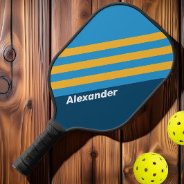 Vintage Sport Navy Blauwe Strepen met Naam Pickleball Paddle