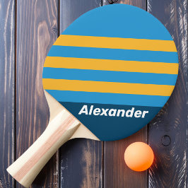 Vintage Sport Navy Blauwe Strepen met Naam Tafeltennisbatje