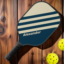 Vintage Sport Navy Fade Strepen met Naam Pickleball Paddle
