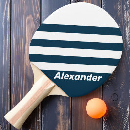 Vintage Sport Navy Strepen met Naam Tafeltennisbatje