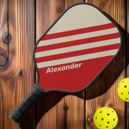 Vintage Sport scharlaken strepen met naam Pickleball Paddle