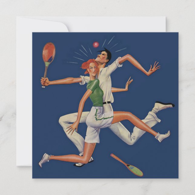 Vintage sport, tennisspelers botsen met rackets (Voorkant)