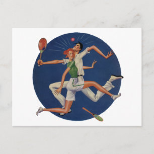 Vintage sport, tennisspelers botsen met rackets briefkaart