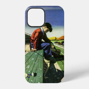 Vintage sport, treurige voetbalfan met megafoon iPhone 12 hoesje