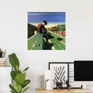 Vintage sport, treurige voetbalfan met megafoon poster