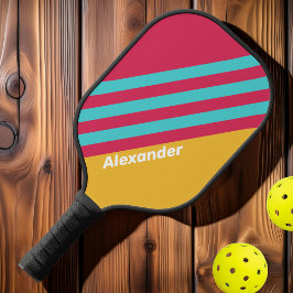 Vintage Sport Tropische Bries Strepen met Naam Pickleball Paddle