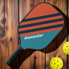 Vintage Sport Turquoise Spetters Strepen met Naam Pickleball Paddle