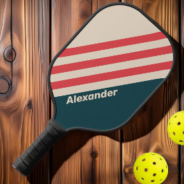 Vintage Sport Turquoise Vibe Strepen met Naam Pickleball Paddle