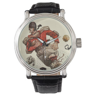 Vintage sport voetballer en Bulldog mascotte Horloge