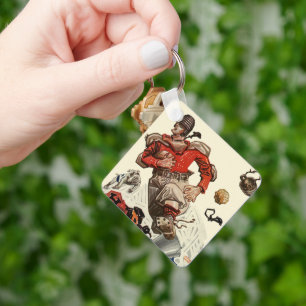 Vintage sport voetballer en Bulldog mascotte Sleutelhanger