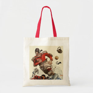Vintage sport voetballer en Bulldog mascotte Tote Bag