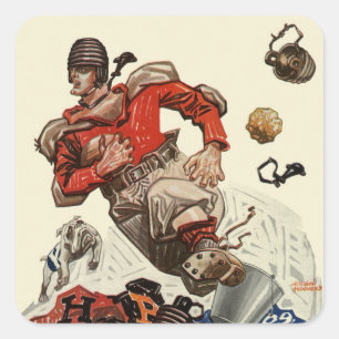 Vintage sport voetballer en Bulldog mascotte Vierkante Sticker
