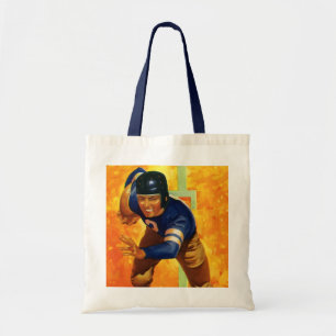Vintage sport voetbalspeler quarterback hardlopen tote bag